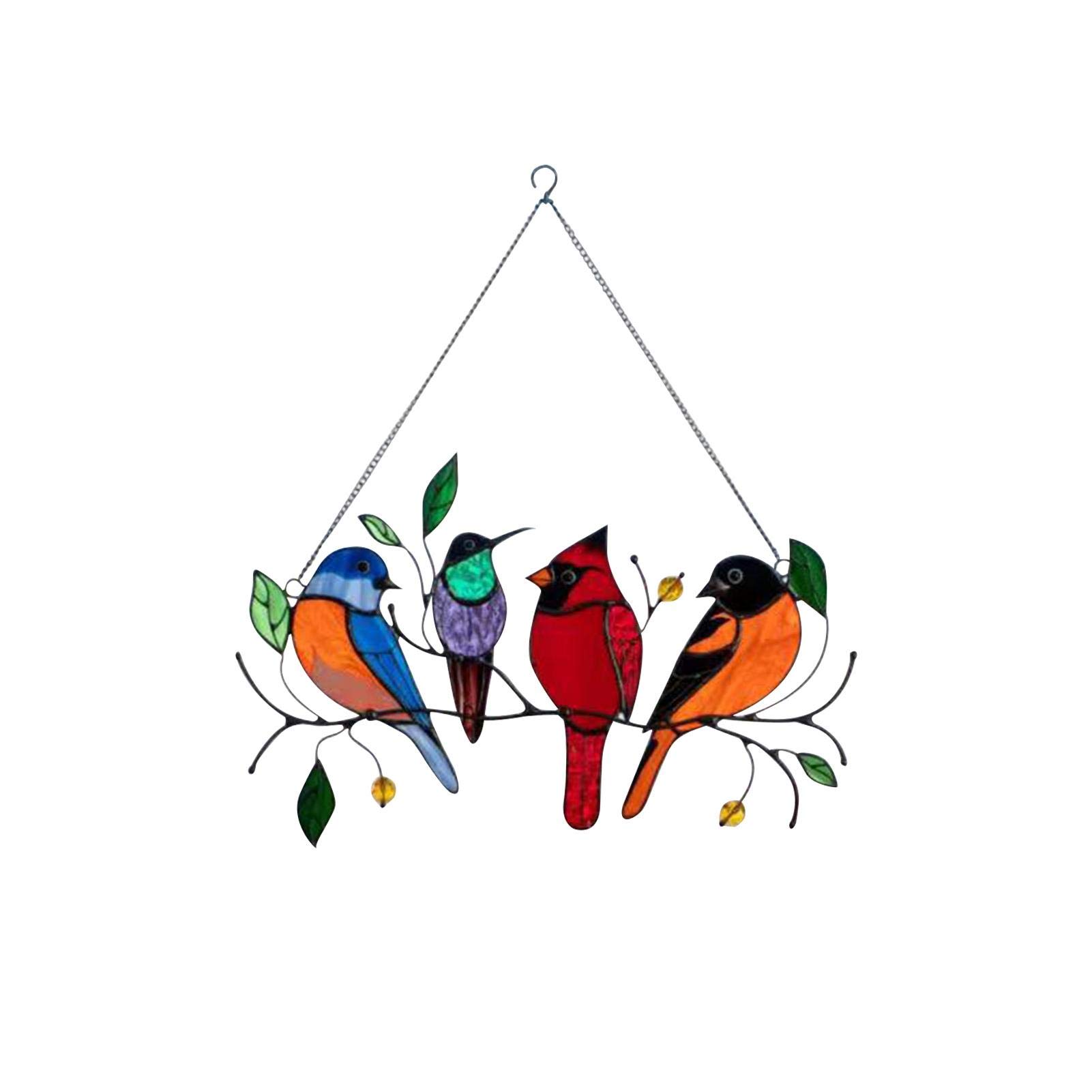 Kisbeibi Raam opknoping vogels, gebrandschilderd glas vogels, veelkleurige vogels aan een draad, muur cartoon vogels hanger gebrandschilderd glas vogels, vogel ornamenten hanger voor huisdecoratie