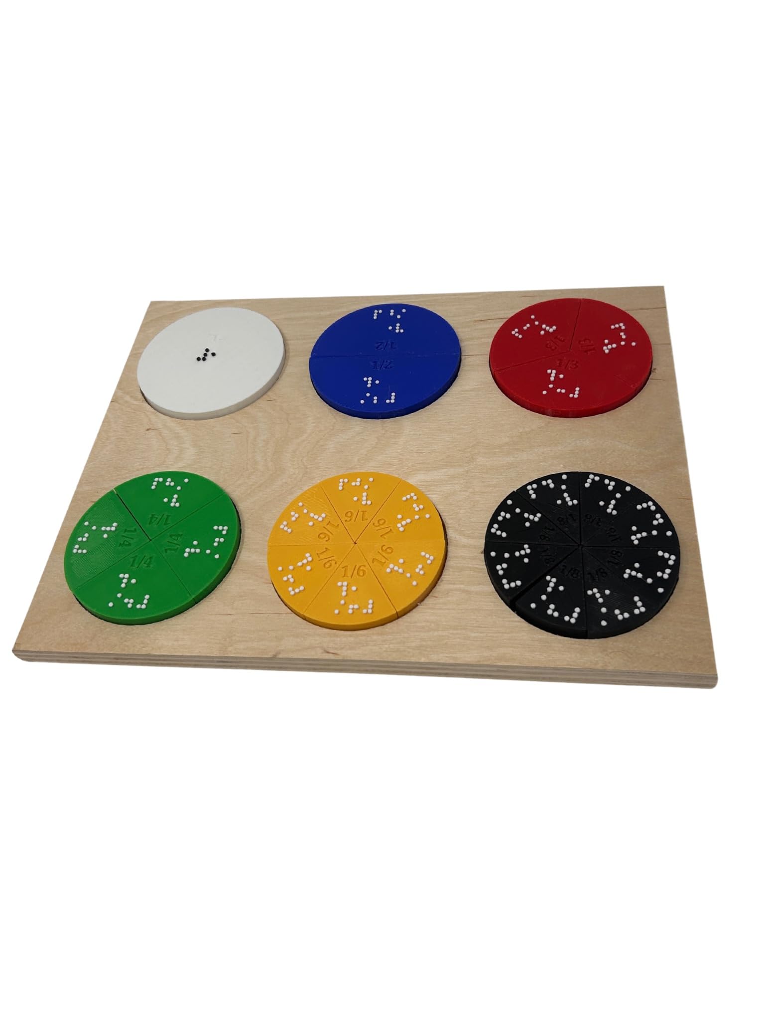 Braille Fraction Set for the Blind and Visually Impaired, 25-Piece Kit for Learning & Manipulating Fractions, Colorful and Multi-Sensory Montessori Math Learning Tool - By Blind in Mind, The Braille Superstore