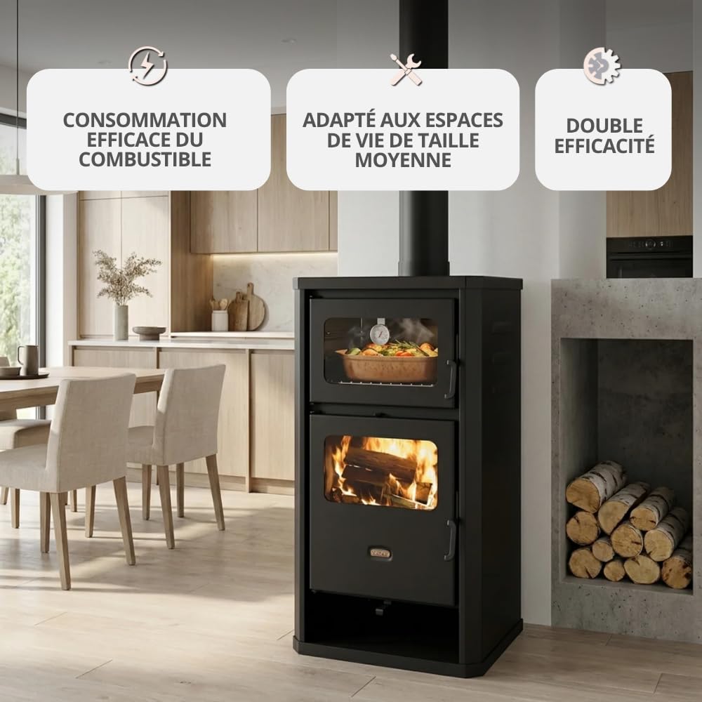 Prity FM D Poêle à bois avec four et manteau d'eau | Chauffage central | Réchaud de ferme | Certifié CE | Poêle à bois