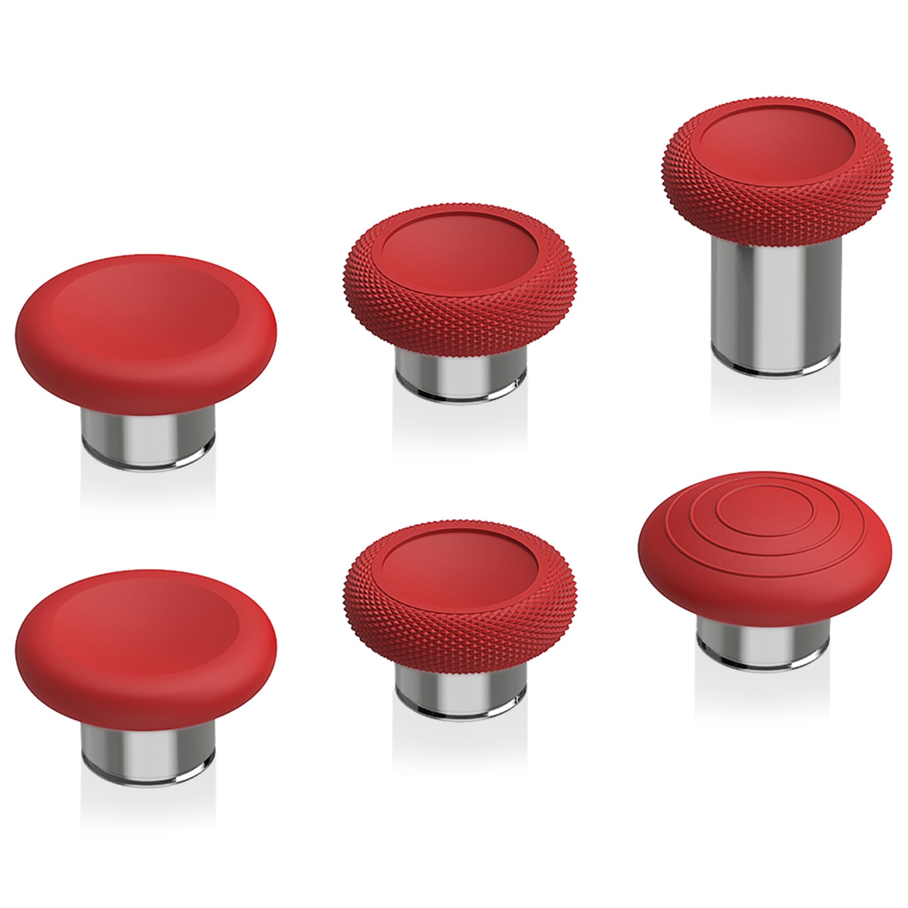eXtremeRate 6 in 1 Metal Replacement Thumbsticks for Xbox Elite Series 2 Controller, Passion Red & Metallic Silver Swappable Magnetic Analog Stick