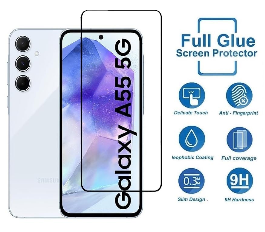 Image of FabeKee Tempered Glass Screen Protector Compatible For Black Cellphone With Edge To Edge Coverage And Easy Installation Kit (Transparent, Samsung A55 5G)