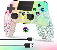 DYONDER Wireless Controller for PS4, Wireless Remote Gamepad with Unique Cracked Design/Dual Vibration/6-Axis Motion Sensor/Audio Function, Game Controller Widely Compatible with PS4/PC/iOS(White)…