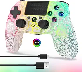 DYONDER Wireless Controller for PS4, Wireless Remote Gamepad with Unique Cracked Design/Dual Vibration/6-Axis Motion Sensor/Audio Function, Game Controller Widely Compatible with PS4/PC/iOS(White)…