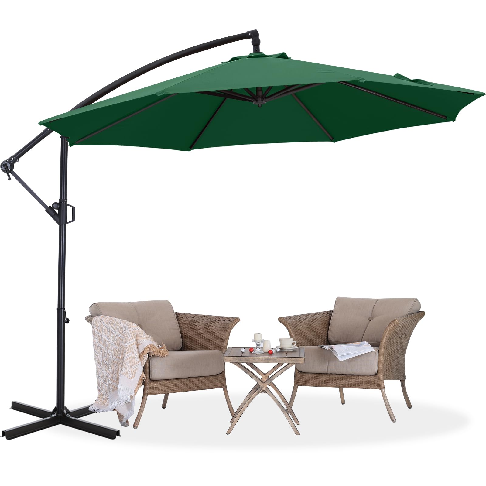 ABCCANOPY 10FT Cantilever Patio Umbrella with base included, 360° Rotation Outdoor Offset Umbrella for Backyard, Deck, Poolside (Forest Green)