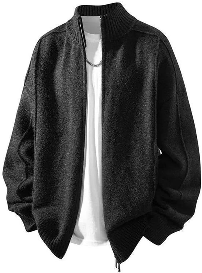 Cardigan Sweater Men's Knitted Sweater Spring Fall with Thick Fleece Loose Knitwear