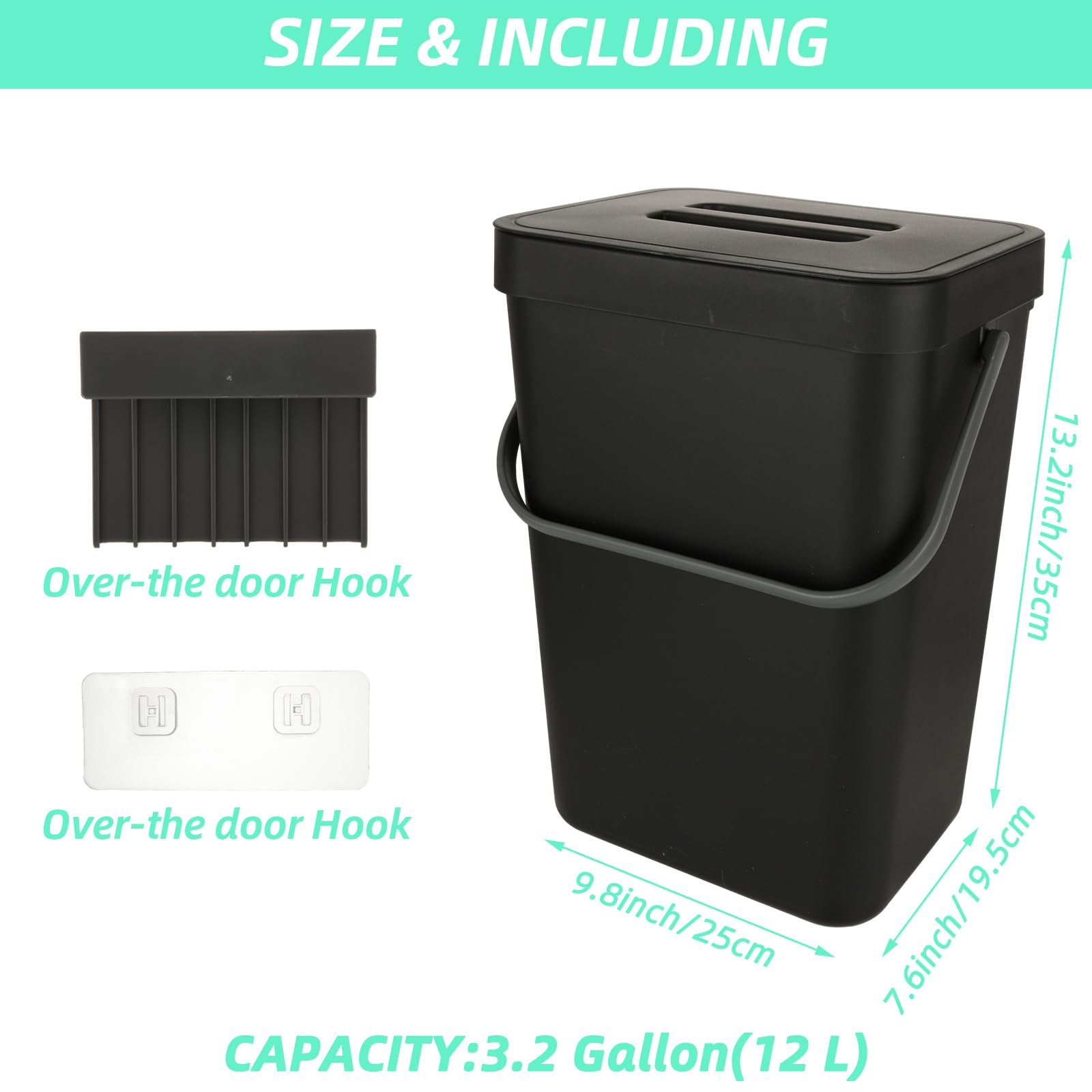 8.5/12L Kitchen Wastebasket Wall Mounted Trash Can With Lid Bathroom Trash Bin Garbage Can For Cabinet Under Sink Compost Bin