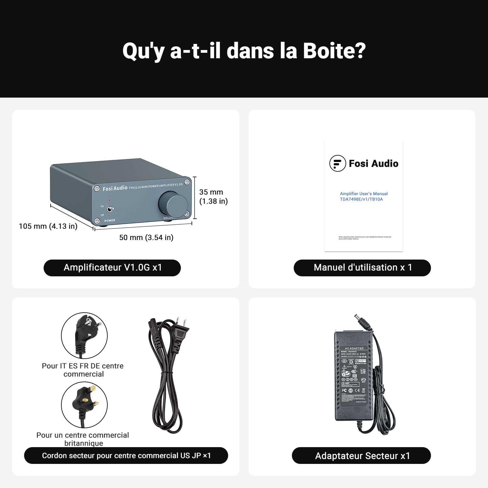 Fosi Audio V1.0G Amplificateur Audio 2 Canaux, 50 W x 2 Mini Amplificateur Stéréo Hi-Fi, Amplificateur de Puissance TPA3116 Intégré Classe D avec Contrôle pour Home Cinéma