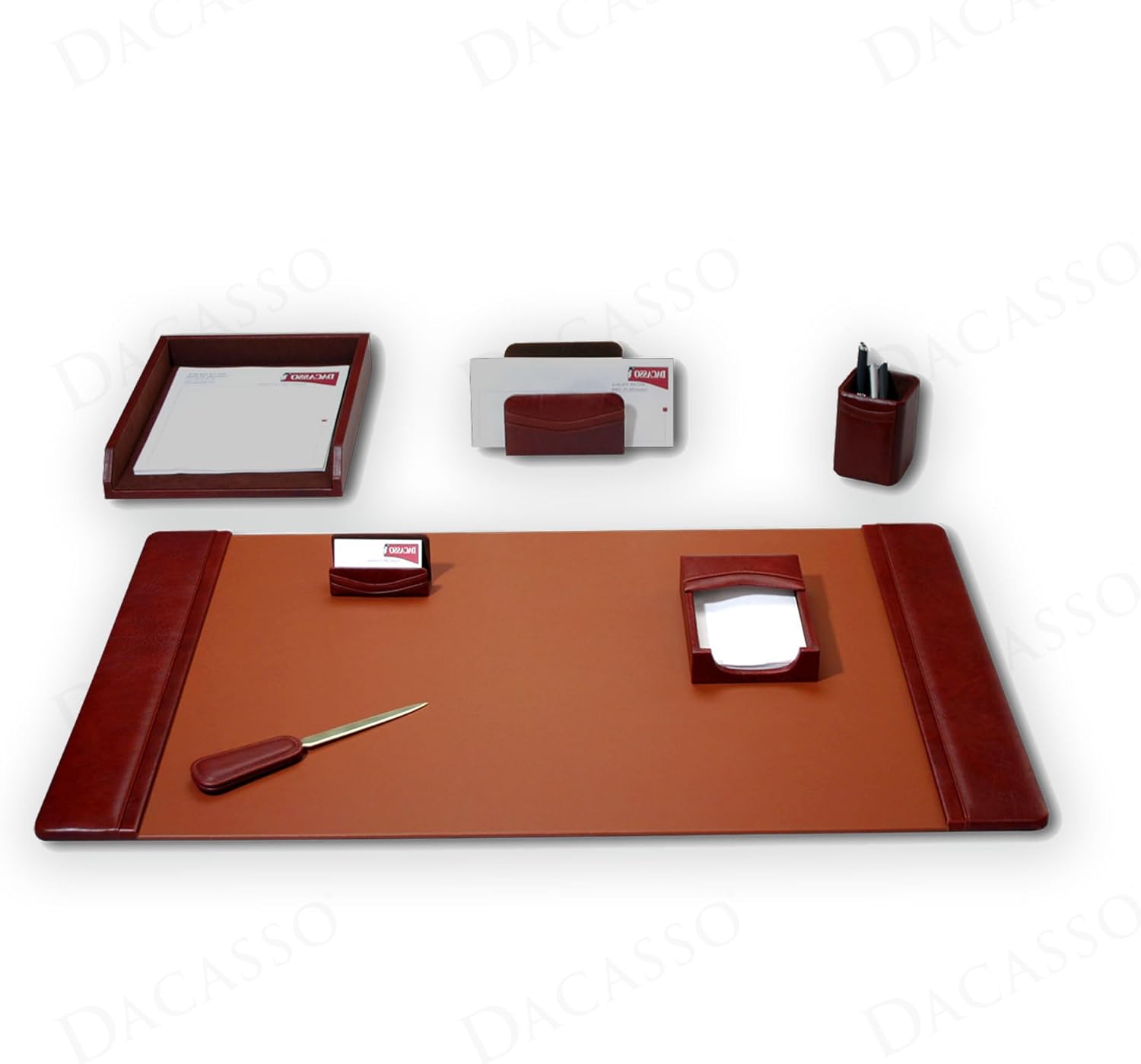 Dacasso Mocha Leather Luxury 7 Piece Desk Set - Blotter Pad & Desk Mat Organization Essentials - Executive Decor and Surface Protector