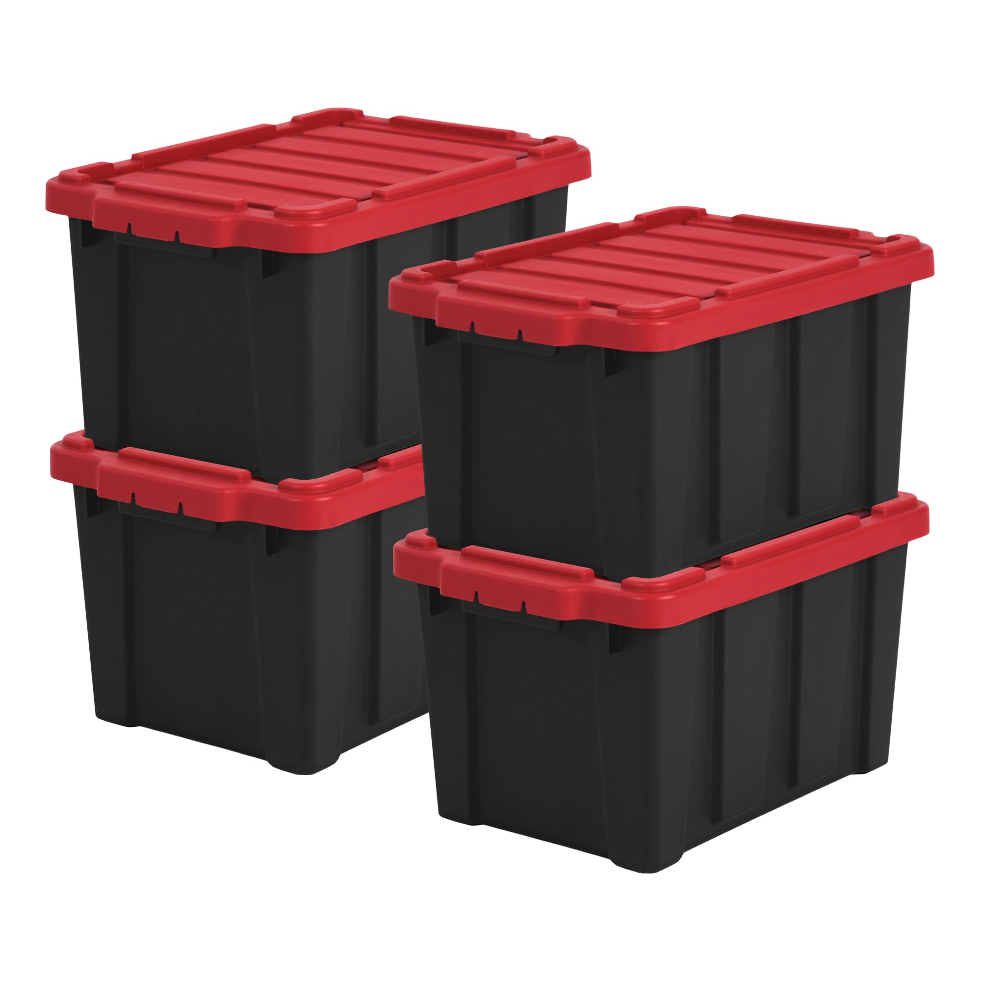 Iris Ohyama Heavy Duty Organisation Boxes, 21L, 4er-Set, Rot, Kompakt, Robust, Stapelbar, Aufbewahrungsbox, Für Garage, Regale, Umzug, Plastik, Utility, Werkzeugkiste, DDSKT-210
