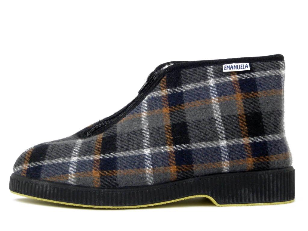 EMANUELA, Pantofole Uomo Chiuse Stivaletto invernale in Tessuto Multicolore, Fodera Lana, Suola Antiscivolo