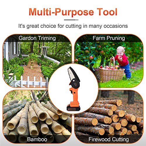 Cordless Mini Chainsaw, GOXAWEE 20V 4 Inch Power Chain Saw, Small Handheld Electric Saw - with 2Ah Battery / Charger / Replacement Chain for Wood Cutting, Farming, Garden, and Courtyard Tree Trimming