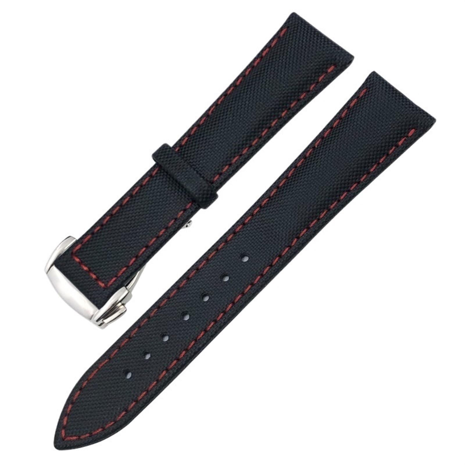 Cinturini, Cinturino for Orologio in Tessuto di Nylon ad Alta densità(Black Red Round,21mm)