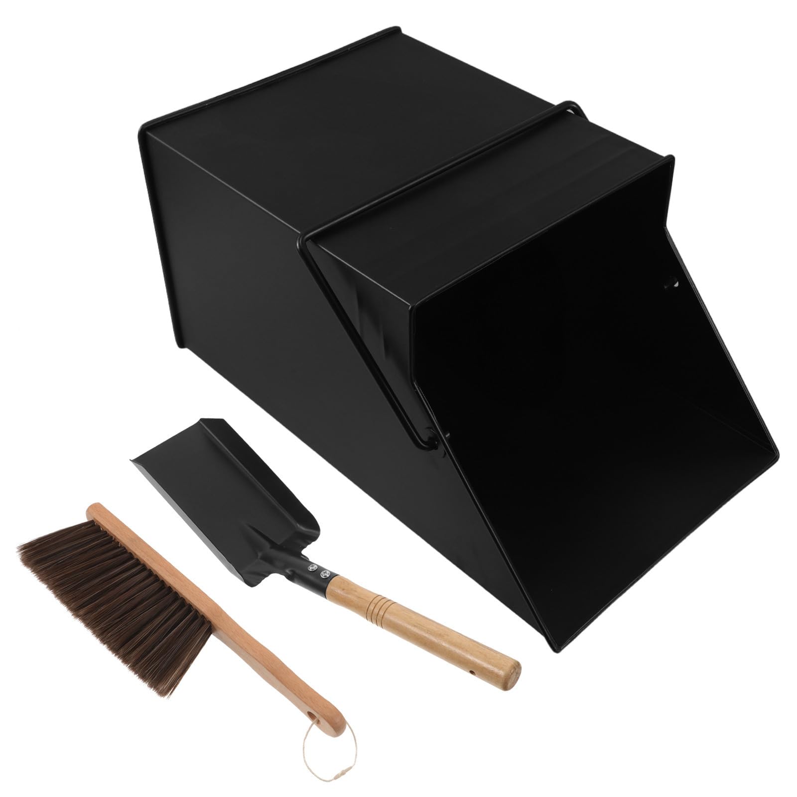 POPETPOP Cubo para Restos de Chimenea de Hierro Negro con Pala y Cepillo