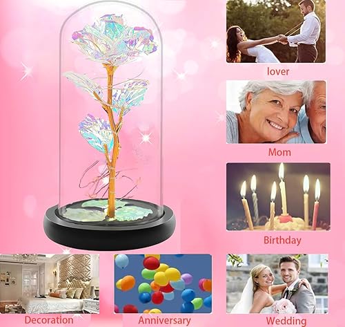 Miniatura 5 de Fvawe Regalos de rosas para el día de San Valentín para ella, regalos de cumpleaños para mujeres, cristal de galaxia eterna colorida con luz en una