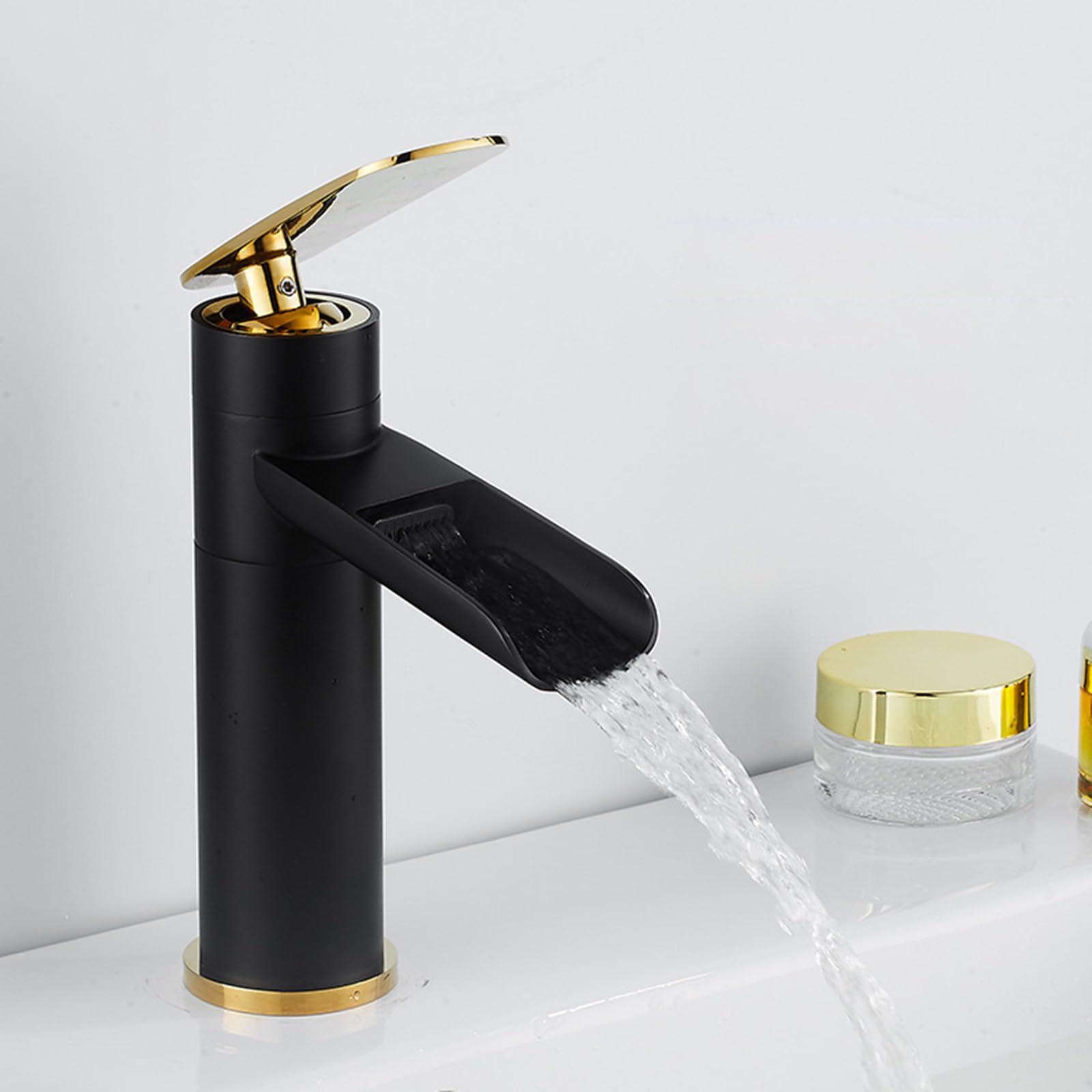 ANVLOJRIH Bathroom Sink Taps Basin Mixer Tap Bathroom Faucets Mixer Black+Gold Hot and Cold