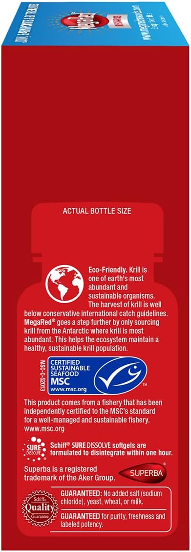 MegaRed 353mg Omega-3 Krill Oil Joint Care Supplement with EPA/DHA Fatty Acids, Antioxidants, Hyaluronic Acid, No Fishy Burp Aftertaste as with Fish Oil, 60 Count Softgels