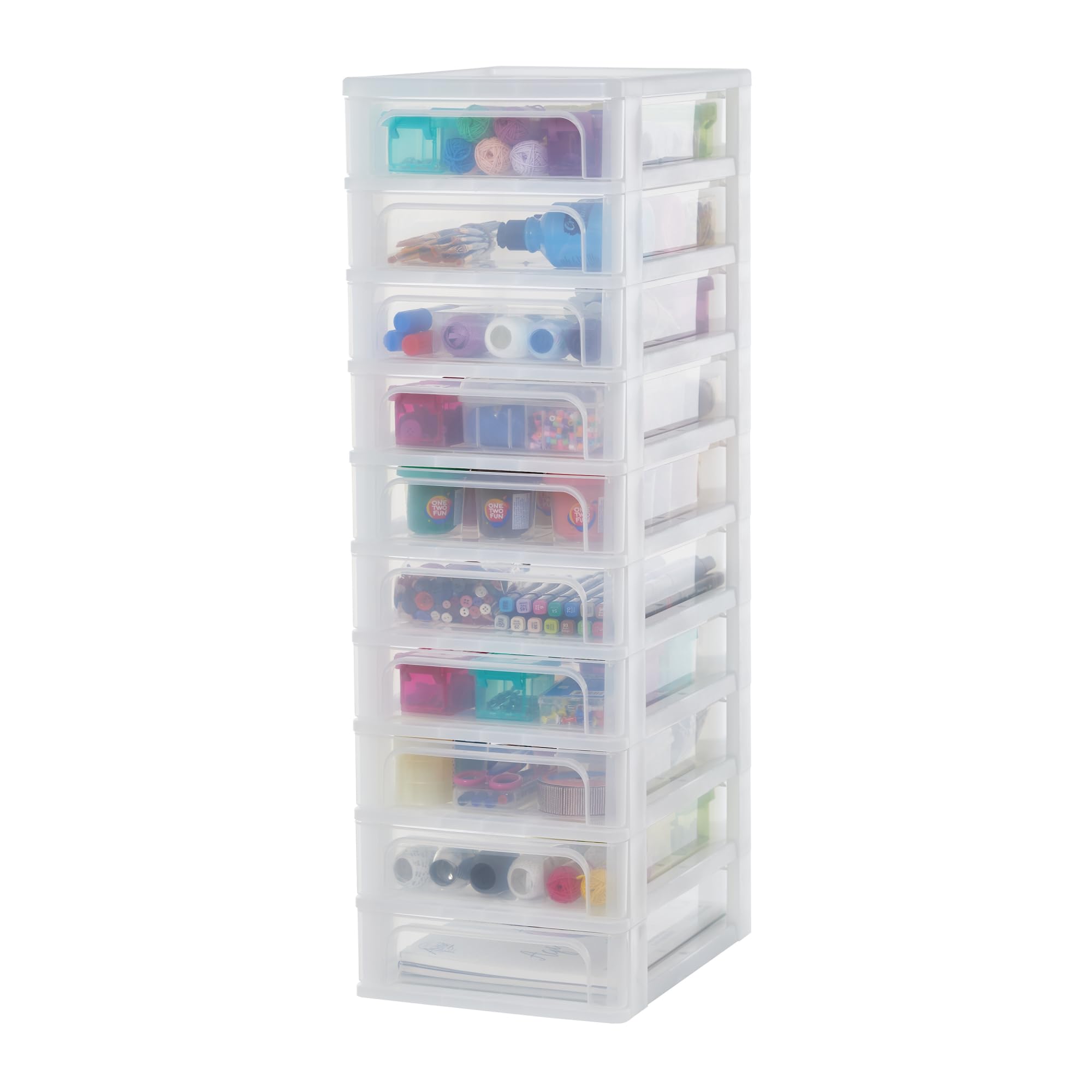 Iris Ohyama, Kunststoff Schubladenbox mit 10 tiefen Schubladen, Mattweiß, Easy-Pull-System, A4, A5 & A6 Format, Schreibtisch Organizer für Büro, Schule, Schreibwaren, BPA-frei, Drawer, OCH-2100