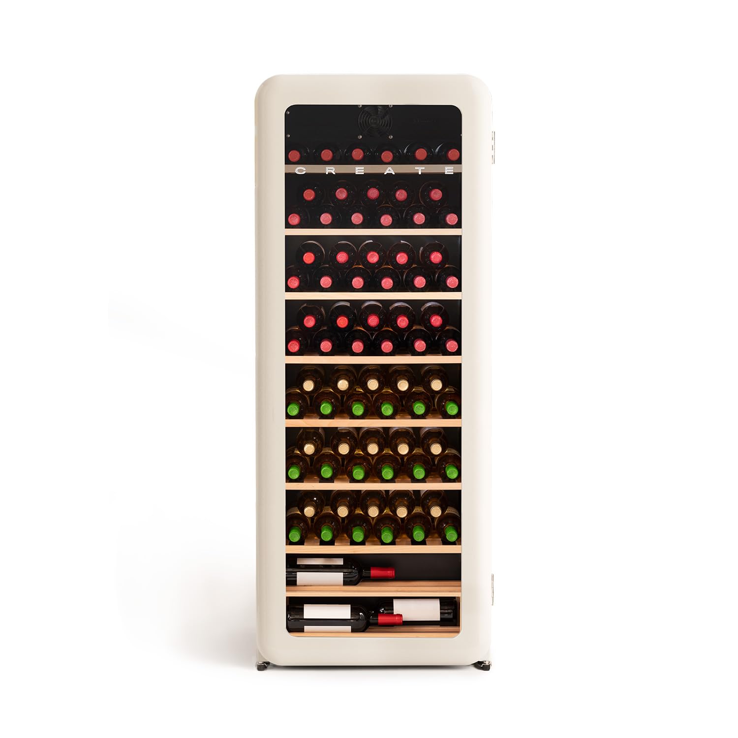 CREATE/WINECOOLER RETRO XXL/Cave à vin électrique 76 bouteilles, blanc cassé/Design rétro, 208L, bouteilles 75cl, matériaux robustes