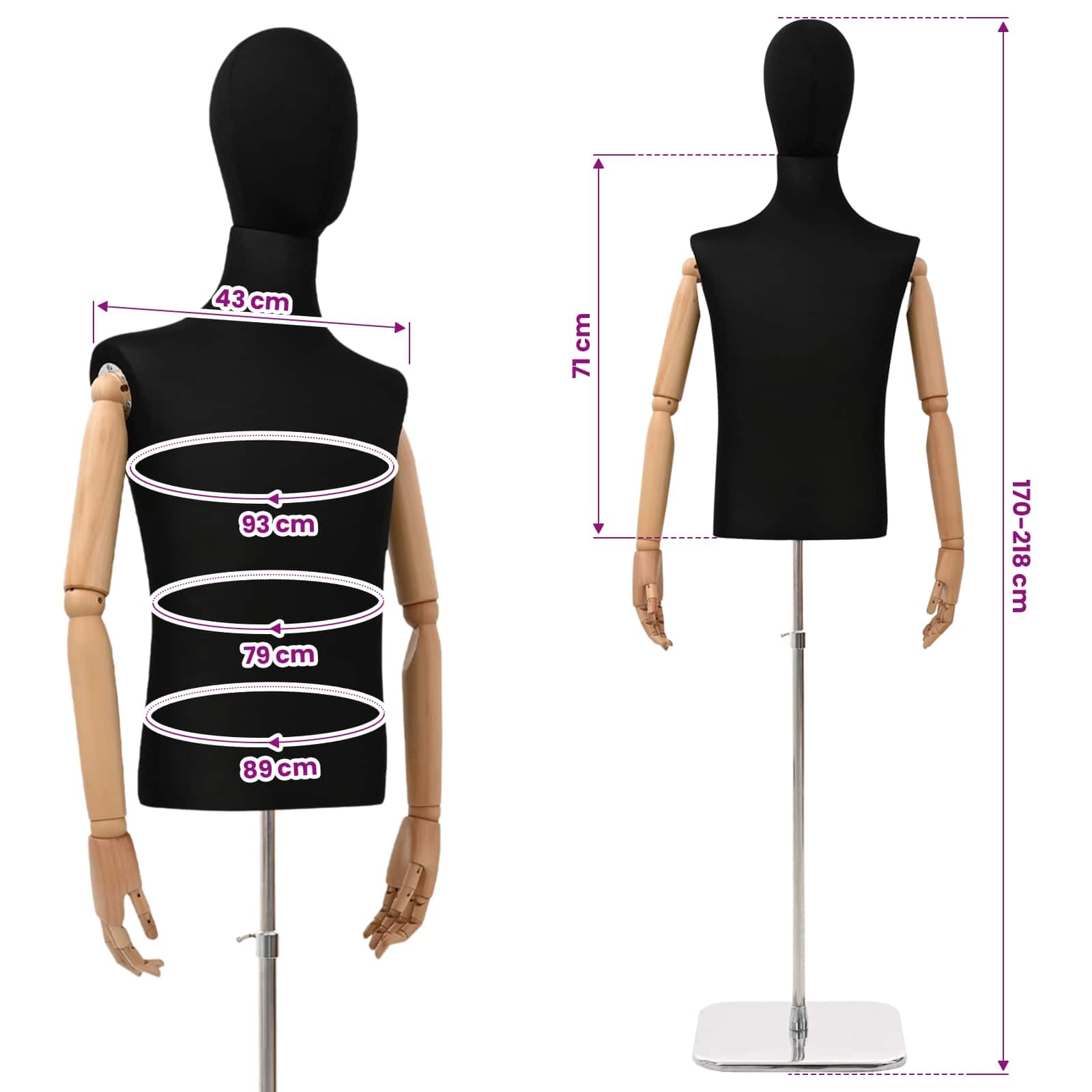vidaXL Verstellbarer Mannequin 170-218 cm mit Standfuß Männlich PP