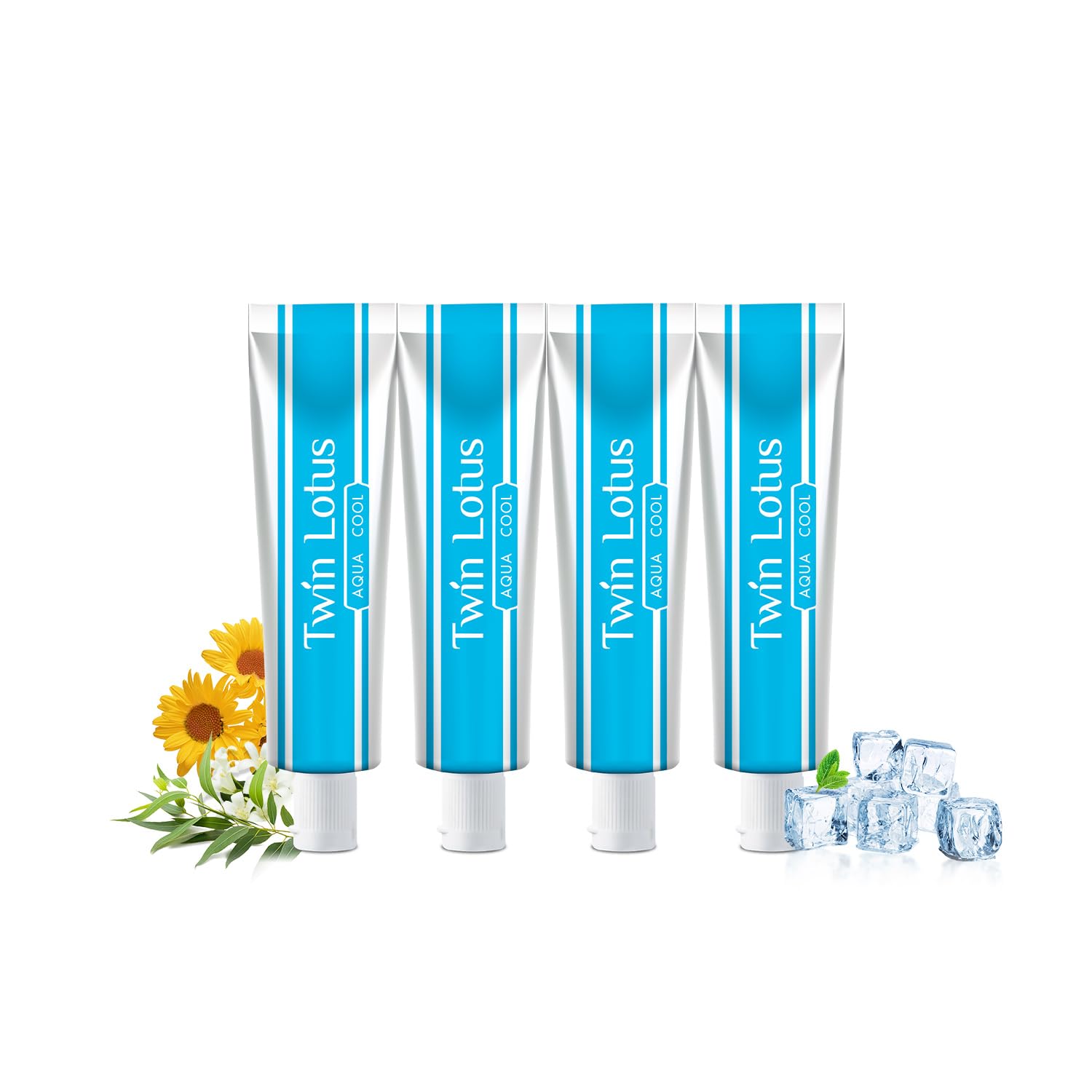 Twin Lotus Natural Aqua Cool Toothpaste,Fluoride Free,for Clean and Bright Teeth,Mint Toothpaste for Travel,Less Foaming，mini Size 0.88oz 4 Pks,Improve Oral Health