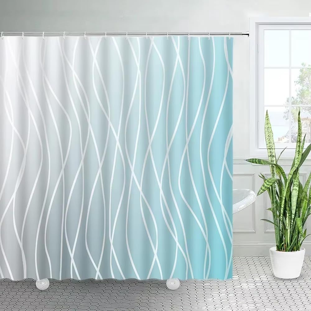 Rideau de douche géométrique en tissu polyester moderne lavable