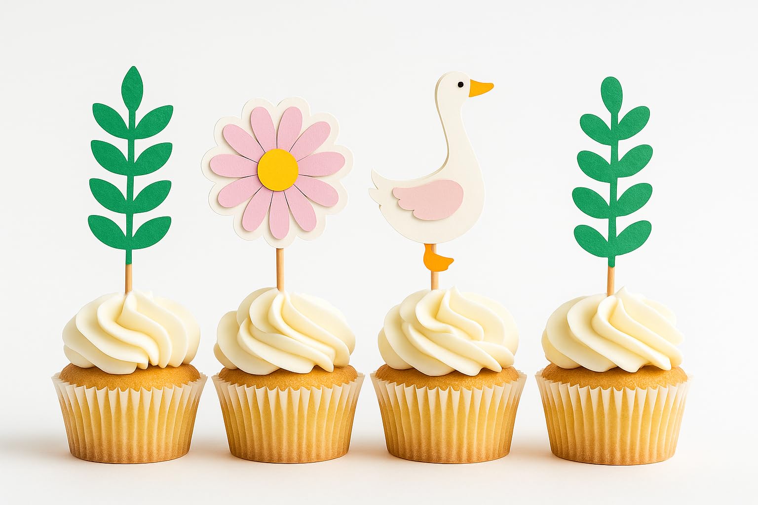 Silly Goose Party Decorations by Confetti! – Pastel Duck Theme Cake Toppers, Cupcake Picks, Banner, Garland & Confetti | First Birthday, Baby Shower Decor (Silly Goose Cupcake Toppers)