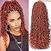 Leeven 6 Packs Pre-looped Goddess Soft Locs Crochet Braids Hair With Curly Ends 24 Inch Long Cooper Red Synthetic Wavy Curly Boho New Faux Locs Braiding Hair 350 Color Locs Hair 21 Strands/Pack