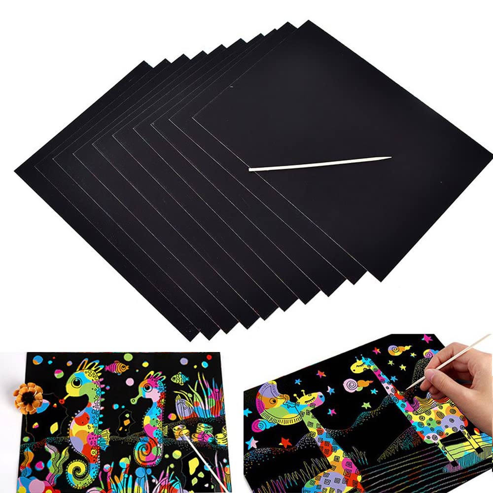 SpiderJuice 10 Sheets Creative Unique Rainbow Magic Colourful Mandala Art Drawing Scribble Fun Activity Black Scratch Paper Note Book Pad for Kids Adults Birthday Return Gifts (with Bamboo Stick) (B0BNXHBMY2) Amazon Price History, Amazon Price Tracker
