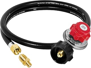 SHINESTAR 0-20 PSI 4FT Adjustable Propane Regulator and Hose with Orifice Kit,High Pressure Regulator with Hose for QCC1 Propane Tank Cylinder Fits for Weber,Most LP Gas Grill, Heater and Fire Pit Table,3/8&quot; Female Flare Nut