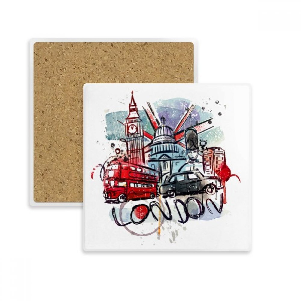 Dessous de verre en pierre absorbante Royaume-Uni avec illustration aquarelle durable