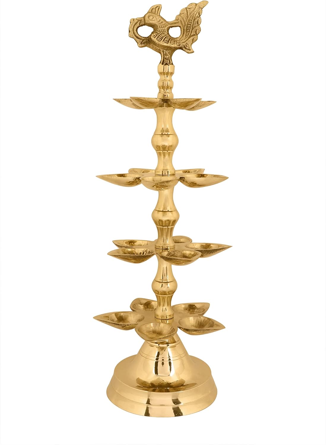 SATVIK 1 Pc Brass Panchmukhi Peacock Kerala Samai Puja Diya Kutthu Vilakku Oil Lamp Pooja 4 Step Diya Engraved Design Deepak Indian Diwali Pooja Home Mandir Office Decor Housewarming Return Gift Items