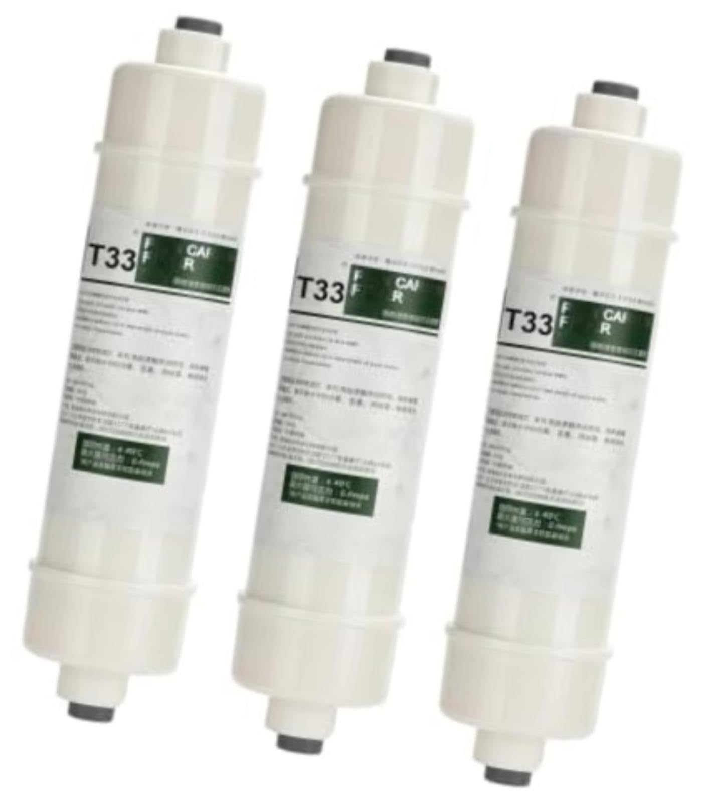 3-pak 10-calowy T33 Post Carbon Inline 1/4 wymiana armatury, do oczyszczaczy wody Ro odwróconej osmozy pod zlewem Filtr końcowy oczyszczacza wody filtr wody na ostatnim etapie filtr wody