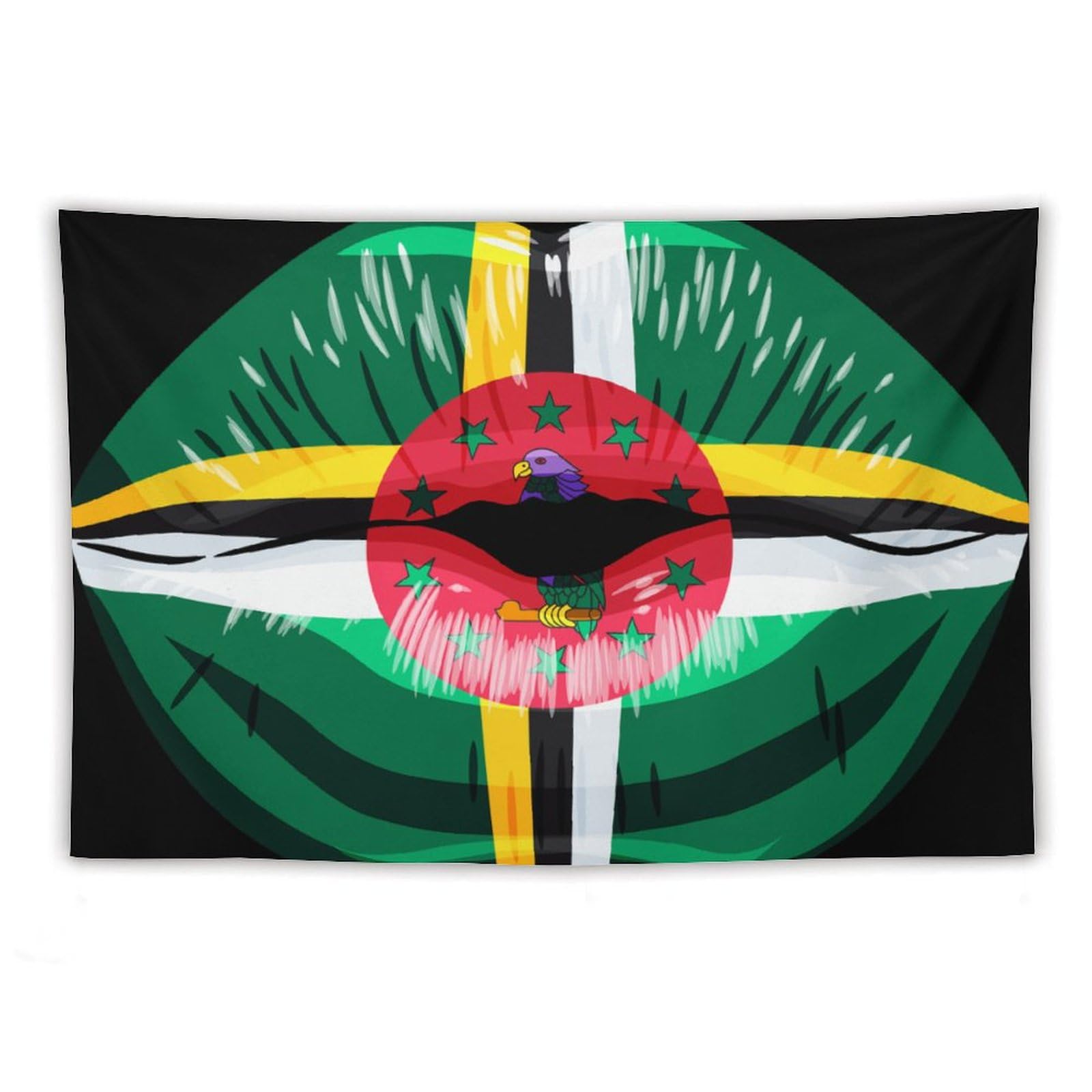 XingFox Dominica Flag Lips Tapestry Wall Hanging, National Flag Art Wall Decoration Tapestry, For Bedroom Living Room Dorm Home Decoration, 40"x60"