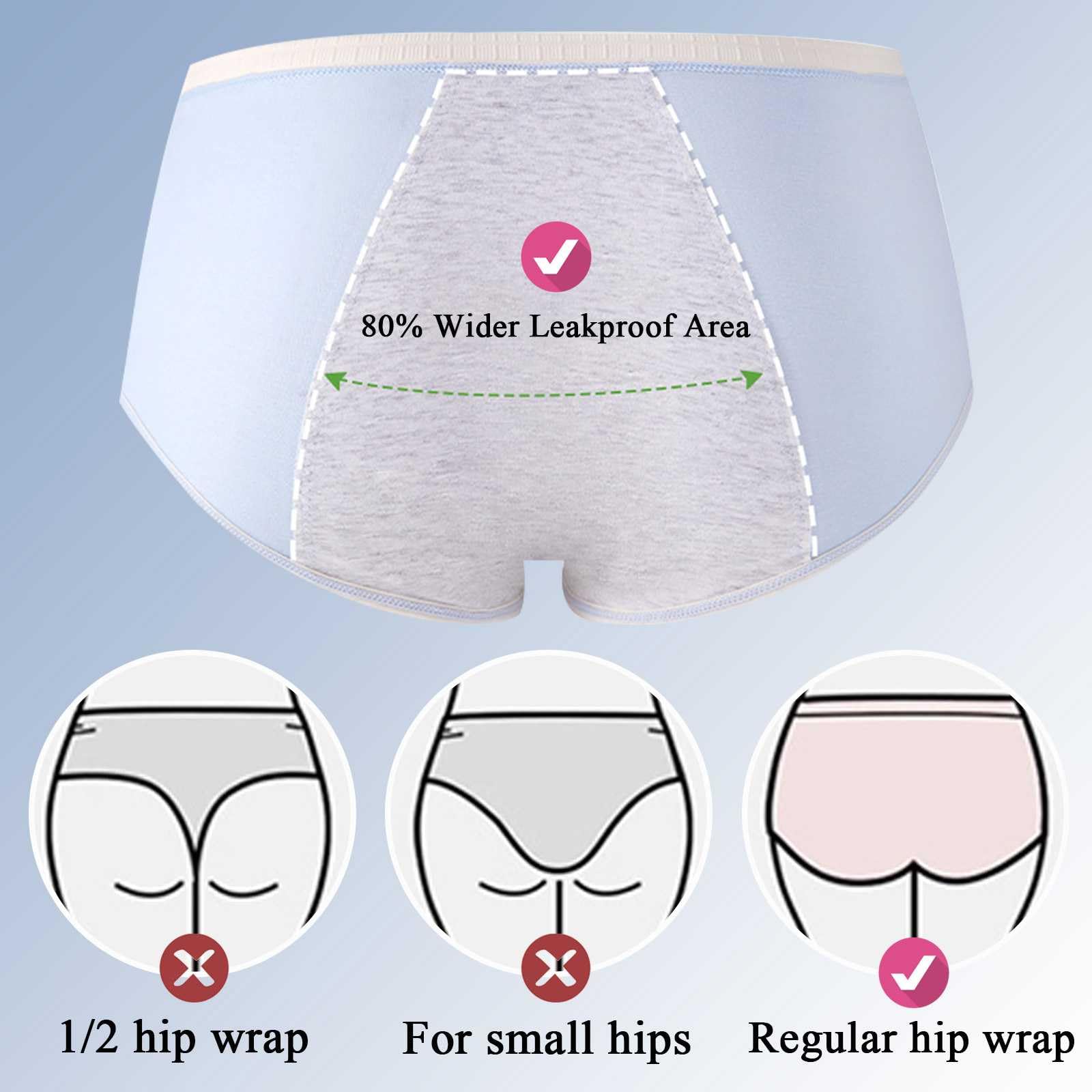 Paquete de 6 bragas menstruales de algodón lavables para mujer, a prueba de fugas, de flujo pesado, de cintura media, cobertura completa