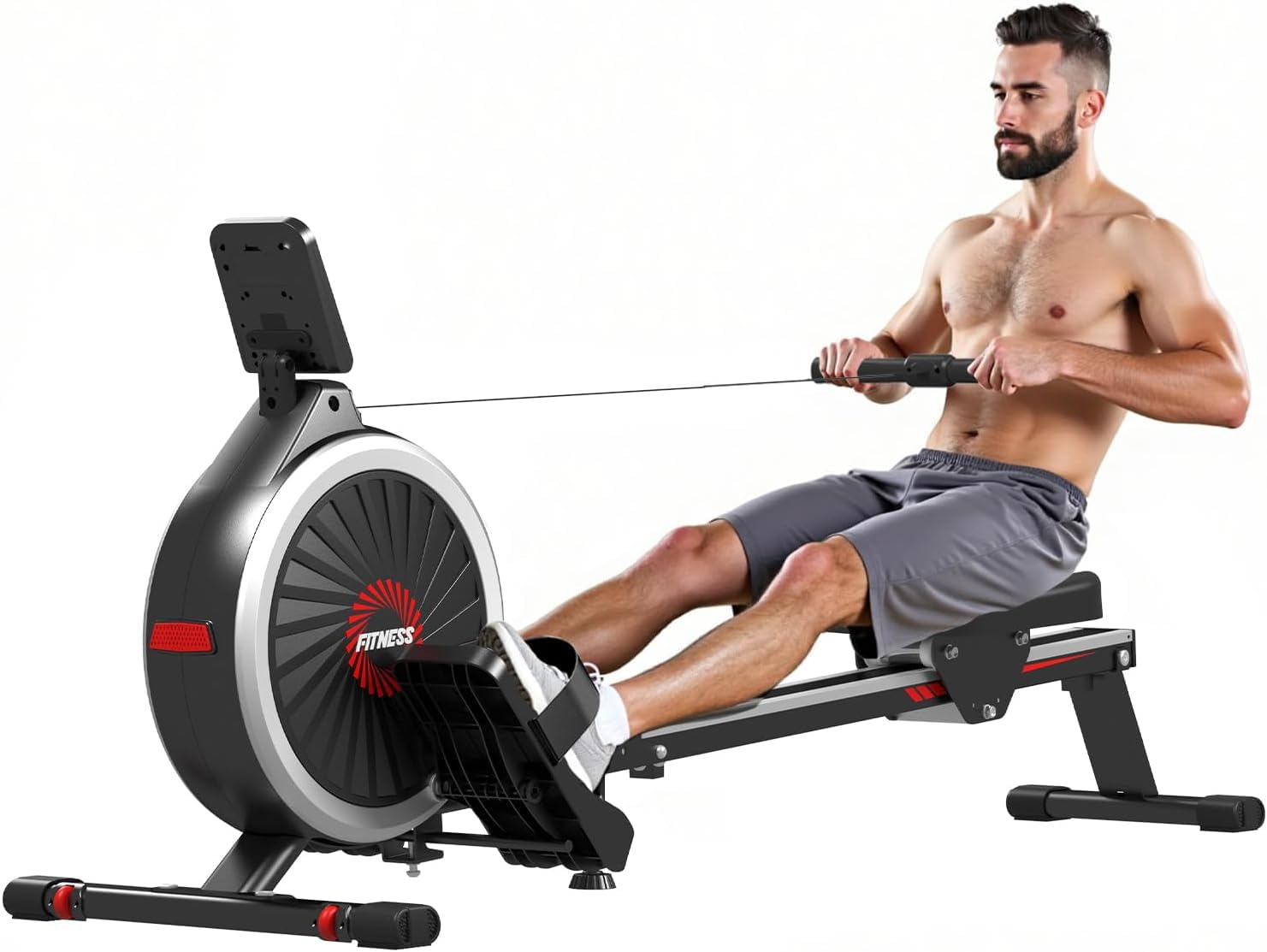 Dskeuzeew Rameur pliable pour la maison avec résistance hydraulique pour tout le corps Appareil de fitness Moniteur LCD Max 150 kg