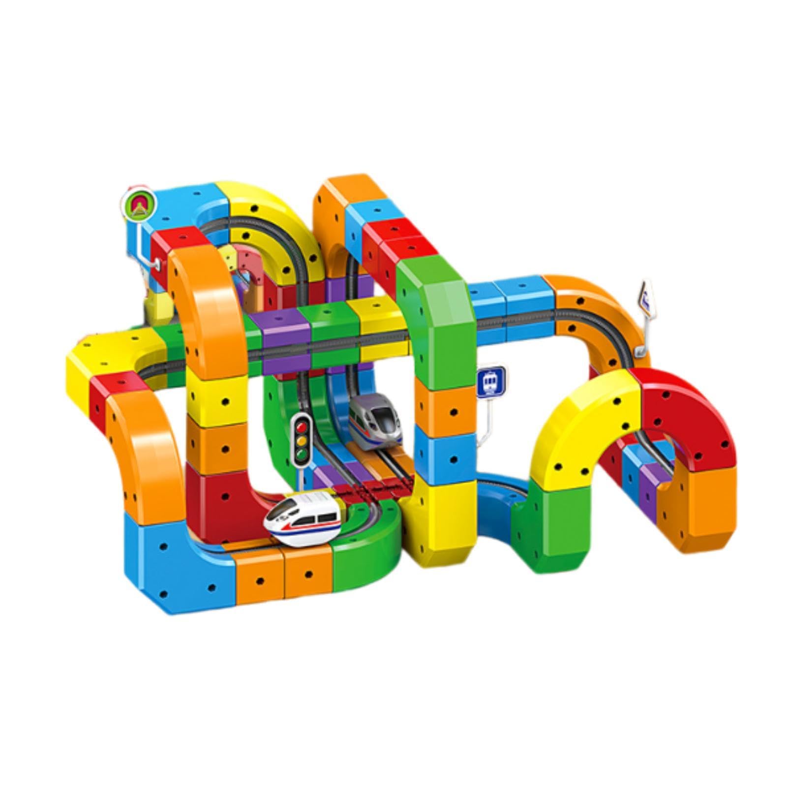 harayaa Set di Trenino Elettrico Fai-da-Te con Blocchi di cubi e binari, Regalo di Compleanno, Pista Creativa 3D a Bambini dai 3 agli 8 Anni, Pista, 123 Pezzi