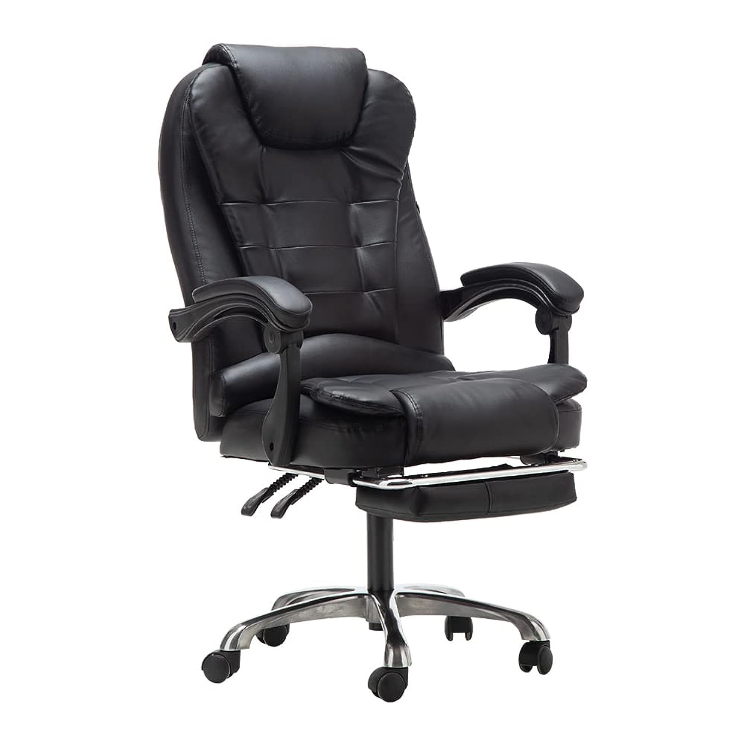 EesyyOffice Chair - Ergonomic Chair with Large Size Seat 54 x 53CM, PU Leather Office Chairs with Footrest, 2 Point Massage Desk Chair, Comfy Seat Cushion Swivel Chair for Home Office