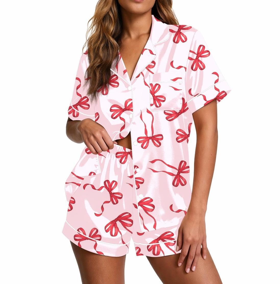 Ekouaer Pajamas for Women Set Silk Satin Pjs 2 Piece Button Down Sleepwear