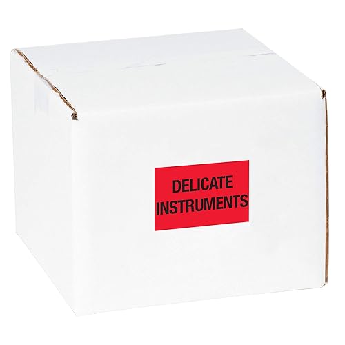 Miniatura 2 de Tape Logic Aviditi Tape Logic - Adhesivo adhesivo de advertencia rojo fluorescente de 2 x 3 pulgadas, "Delicate Instruments" para envío,