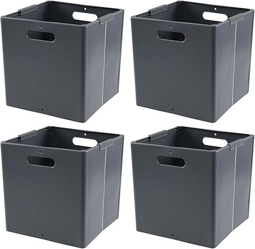 Miniatura 7 de Drephia Cubo de almacenamiento plegable de plástico, contenedores de almacenamiento plegables, gris, 4 paquetes