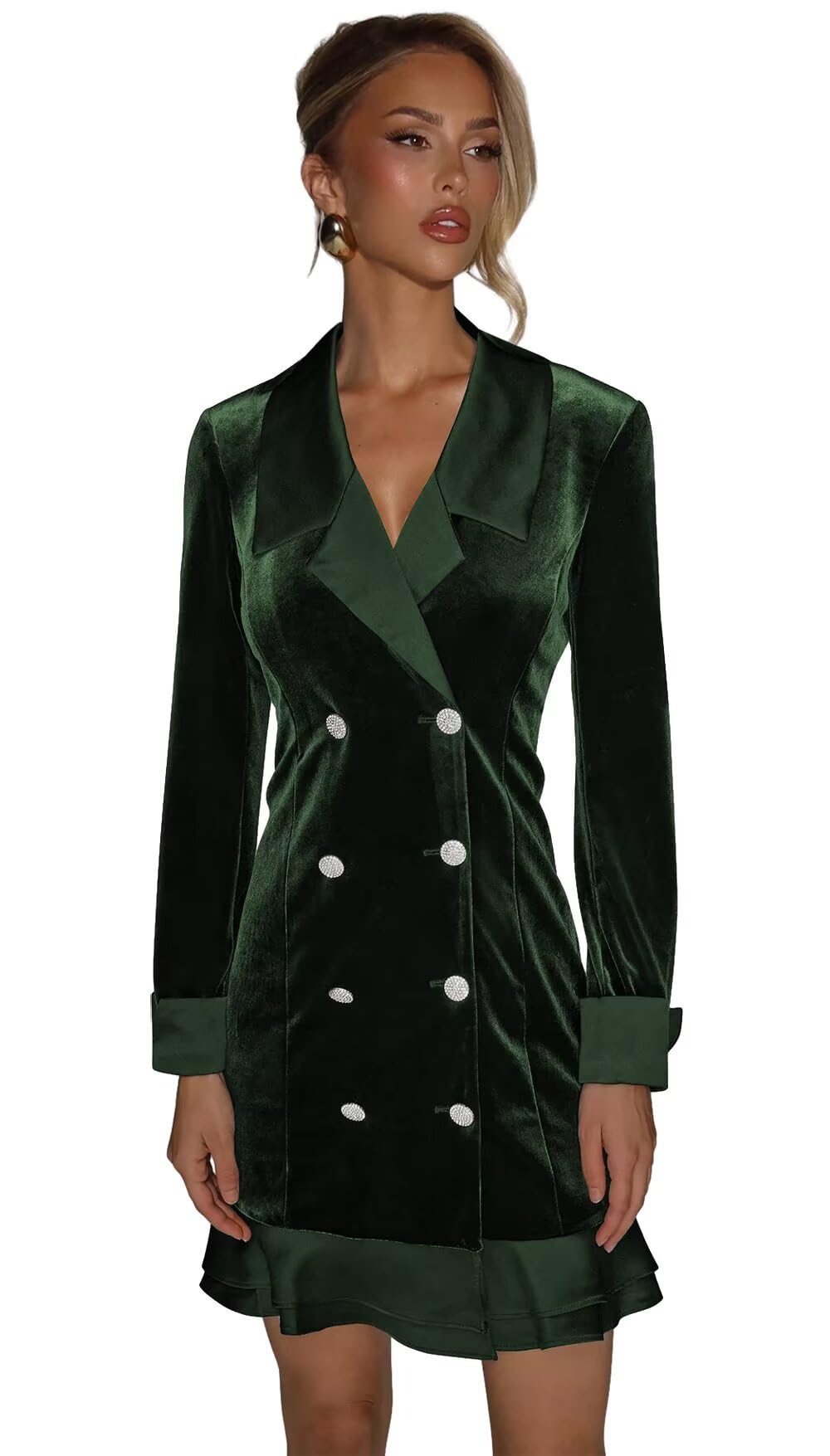 Bodycon Blazer Dress for Women Sexy Elegant Double Breasted Blazer Dress Velvet Winter Prom Mini Dresses