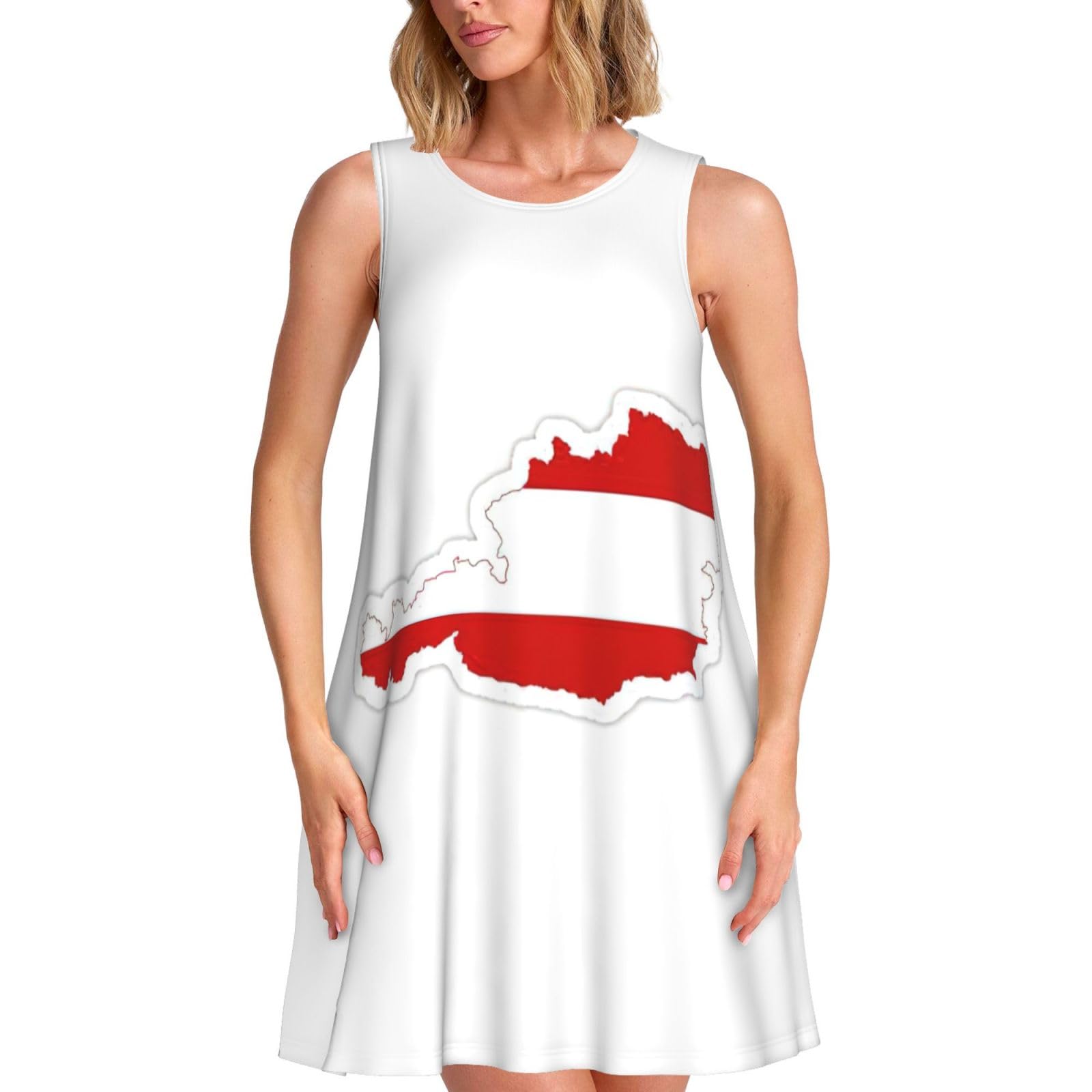 Austrian Flag Map Print Stylish Women's Summer Dress with Pockets, Casual Sleeveless Sundress for Women, for Beach, Black, XL