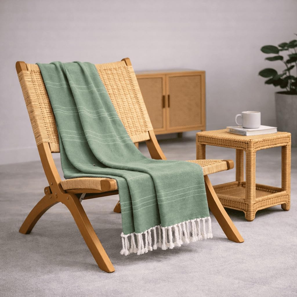 Donegal Collections – Multi-Purpose Bedspread 180 x 260 cm Arienzo Green – Soft Sofa Blanket and Plaid Foulard for 4 Seasons Bed – Coverlet, Blanket, Jarapa Cotton Polyester Quality