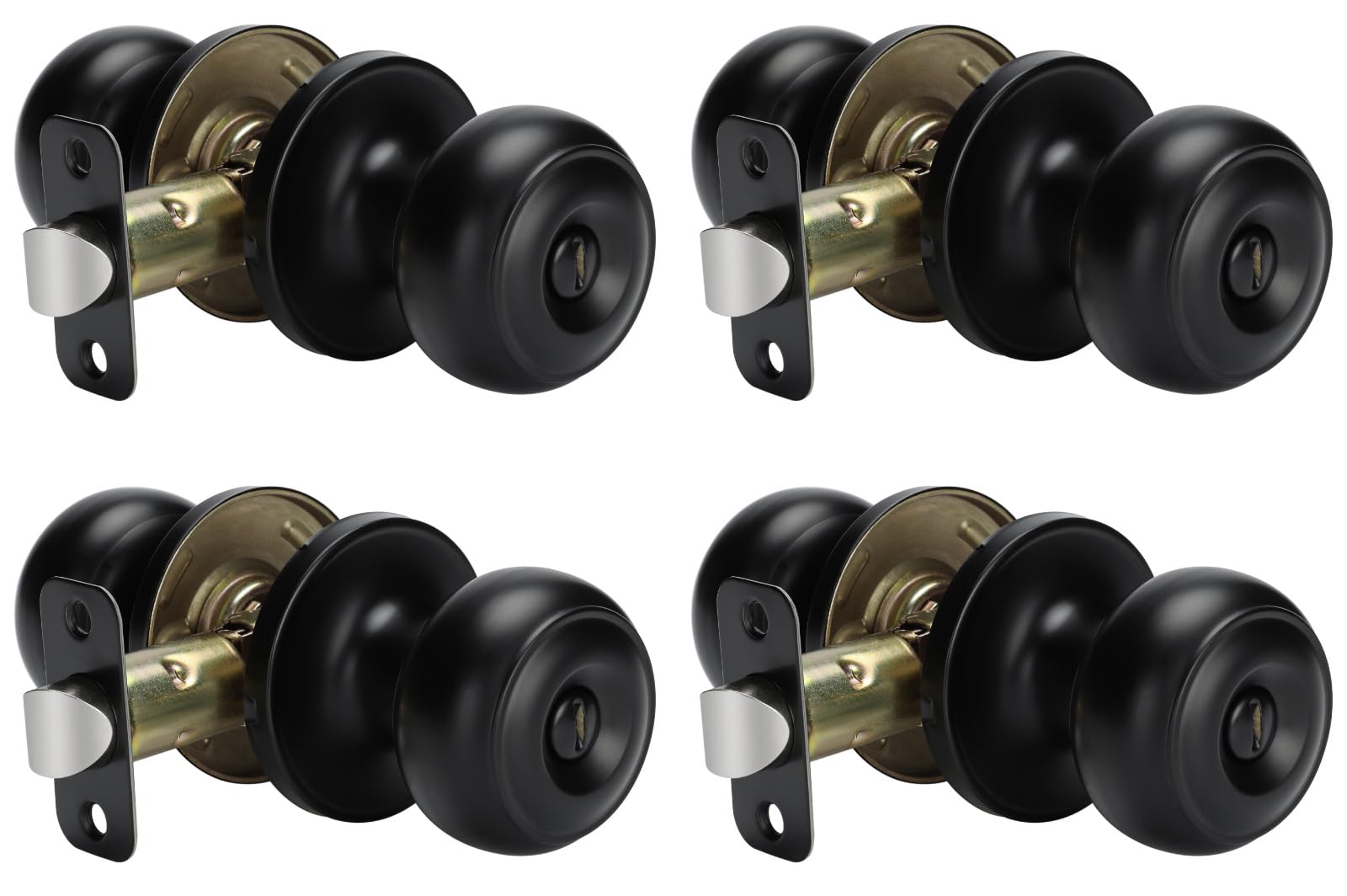 goldenwarm Black Interior Door Knobs, Matte Black Keyless Privacy Door Knob, Black Bedroom Door Knobs, Black Door Knobs Interior Bulk, Indoor Bathroom Door Knob(4 Pack, Matte Black)