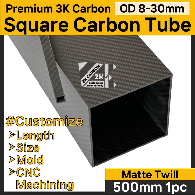 Yantinos 1pc/lot 500mm Carbon Fiber Square Tube OD 10mm 12mm 14mm 18mm 20mm 22mm 25mm 30mm Hardness Composite 3K Material Matte Twill - (Color: 17x17x15mm 500mm)