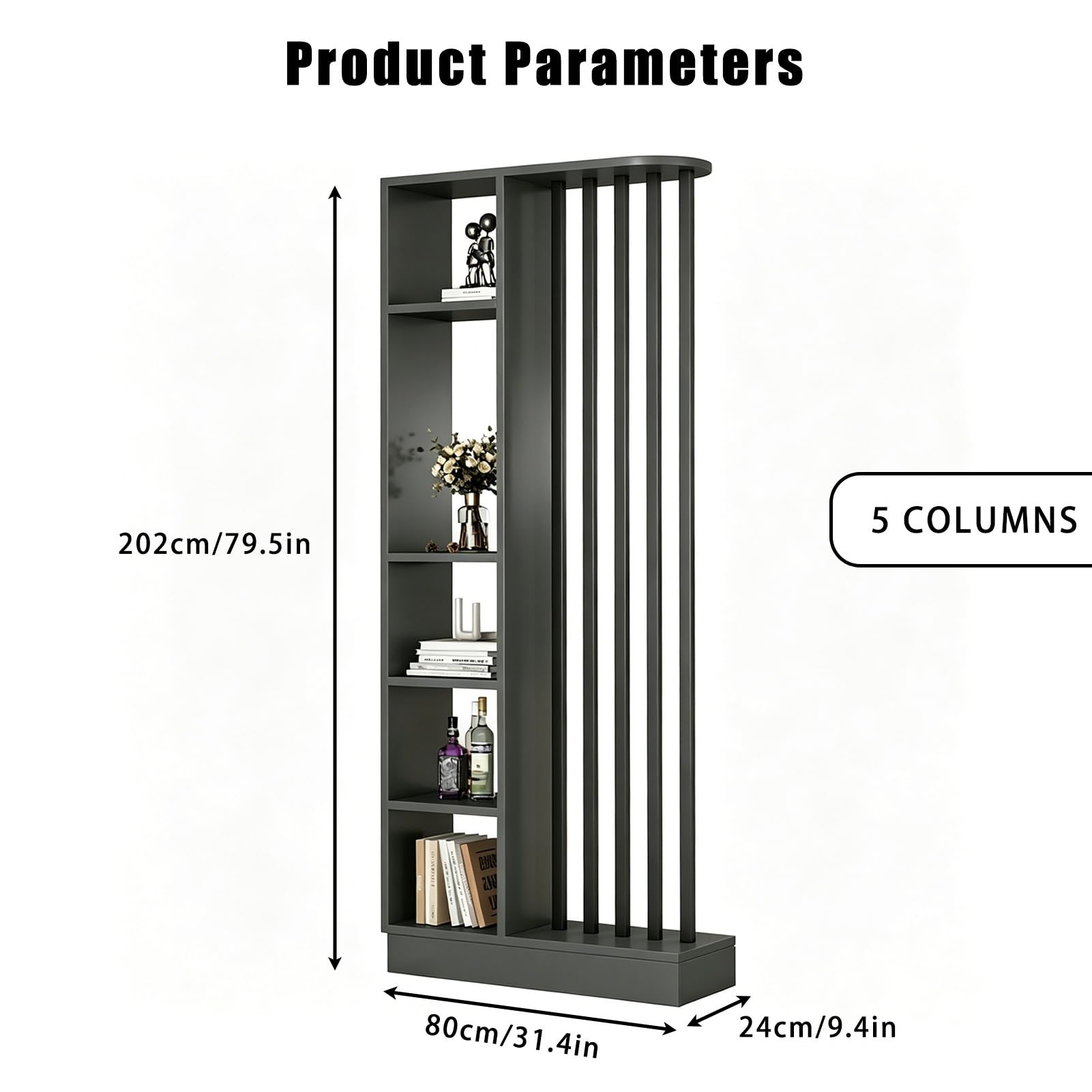 Divisor de Ambientes de Pared con Estantes Divisor de Ambientes Independiente con Estante de Almacenamiento Entrada Hall Partición Columna de Pantalla(Gray-B,80cm/31.4in)