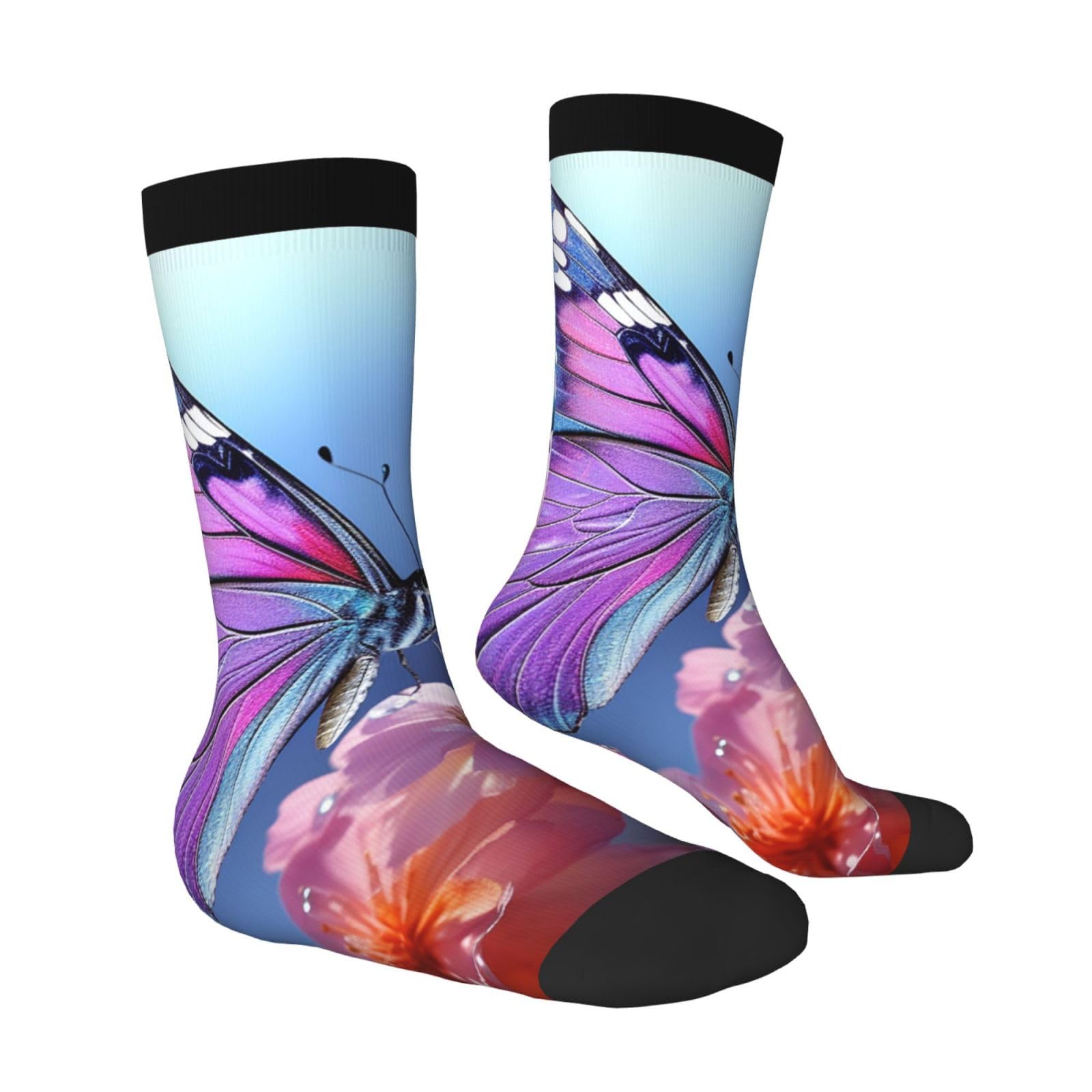 LZQPOEAS butterflies and flowers Athletic Socks Unisex Cushioned Crew Socks Hiking Running Calf Sock Soft Above Ankle Sock