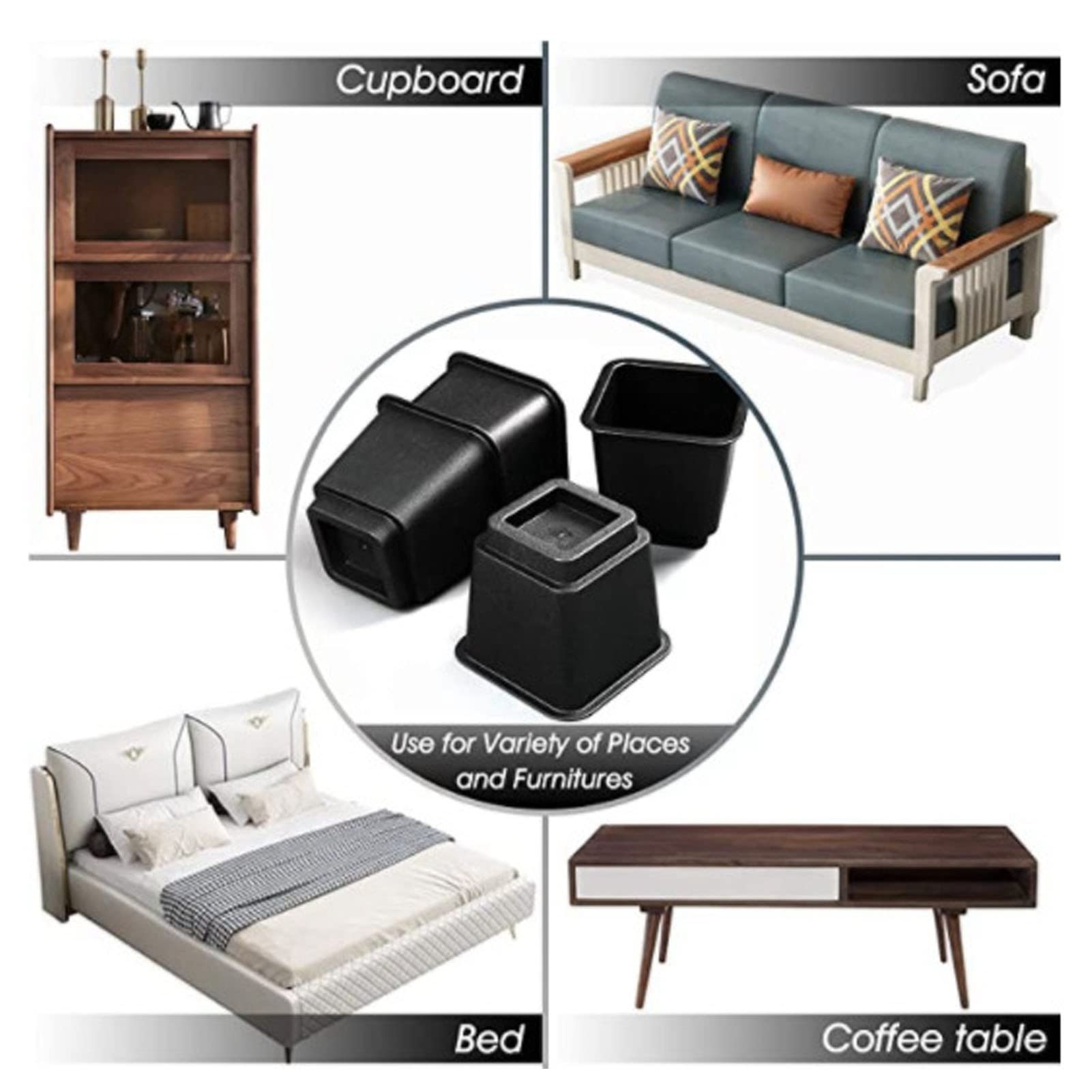 Wakects Elevador de Cama de 6 Piezas, Elevador de Muebles de 5 Pulgadas, Bloques de Cama Elevados de Plástico, Elevadores de sofá Trapezoidales, Elevadores de Mesa, Patas de Escritorio,