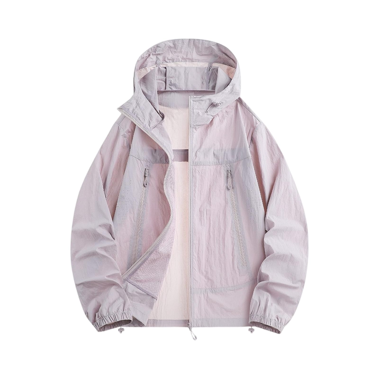 Generisch Schutzkleidung Shirt Damen Sommer Sonnenschutz Hoodie Langarm | Outdoorjacke Damen Atmungsaktiv Jacket Reißverschlußtaschen Übergangsjacke Einfarbig Kapuzenjacke Zipper Sportjacke Casual
