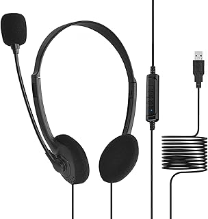USB Computer Gamings Headset, Headset Computer Headphones with Microphone Noise Cancelling & Audio Controls, PC Headphone for Gamings Call Center Office Computer